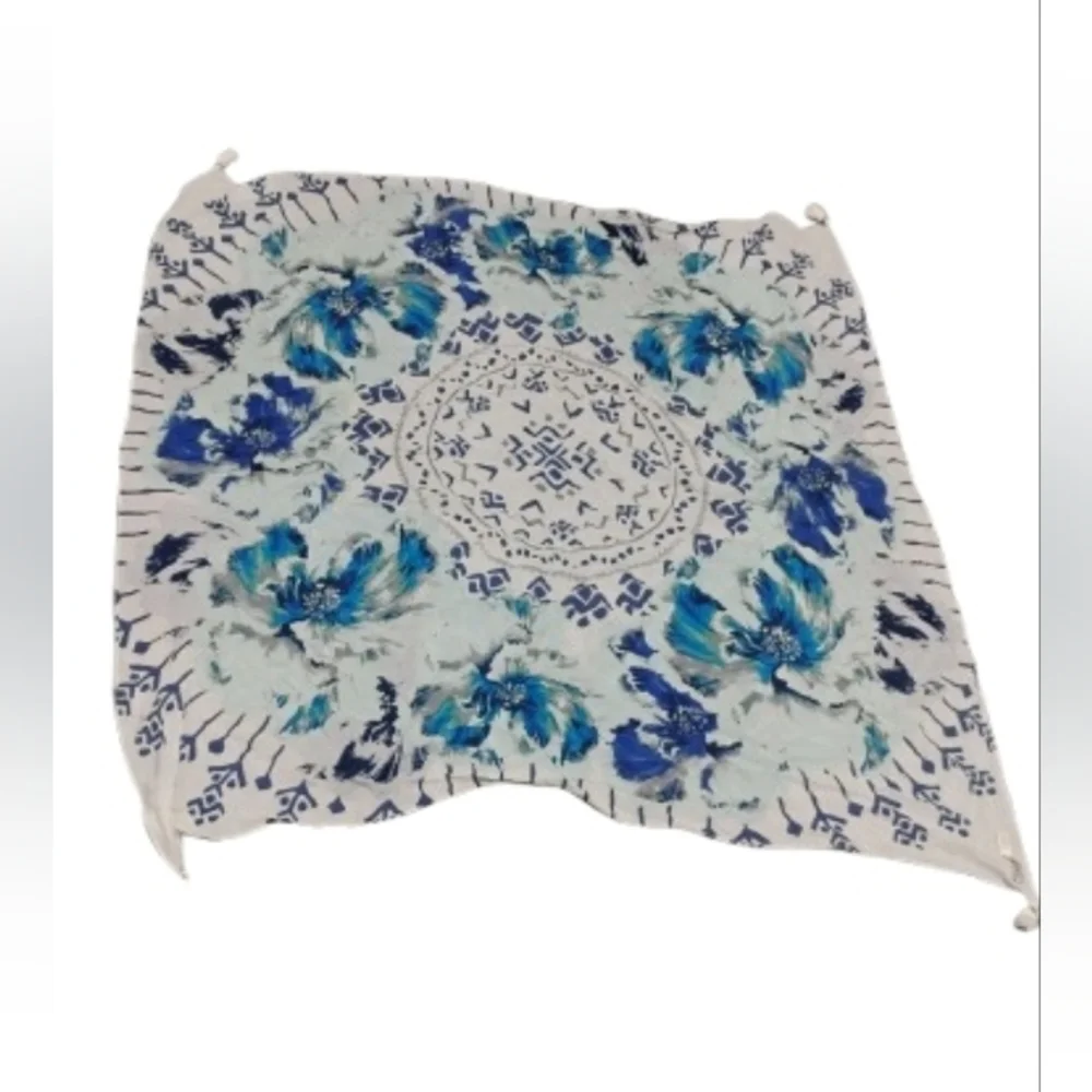 Lucky Brand Silk Tassel Corner Tie Dye Print Blanket Scarf